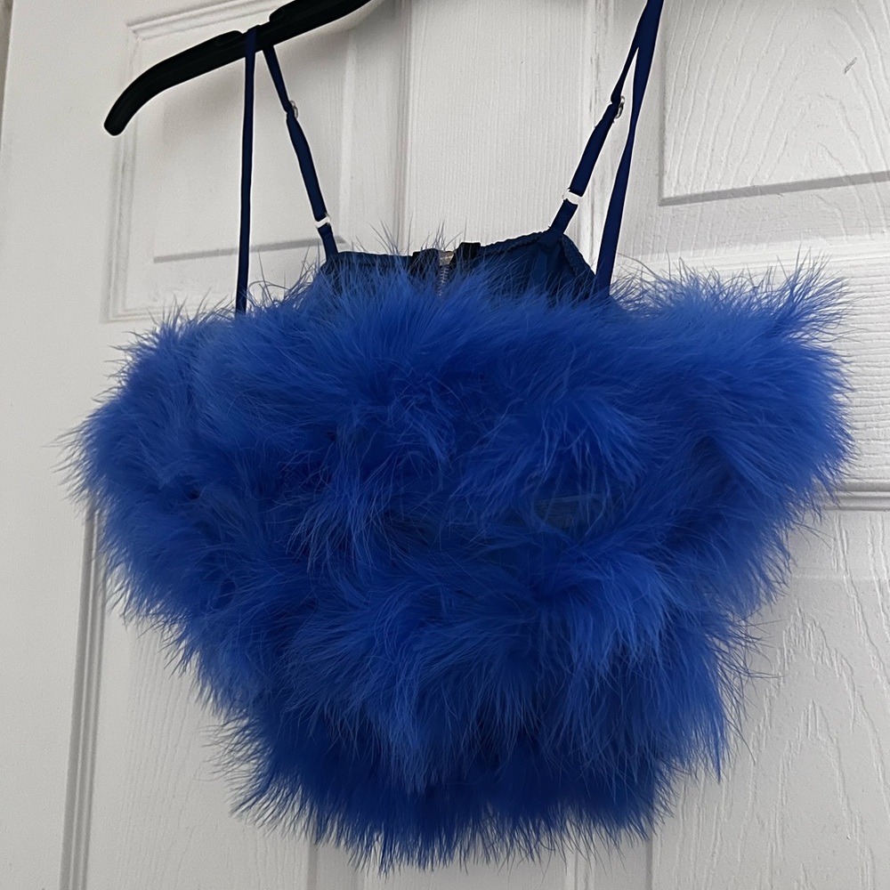 Vibrant blue feather top with adjustable straps, XS/S
